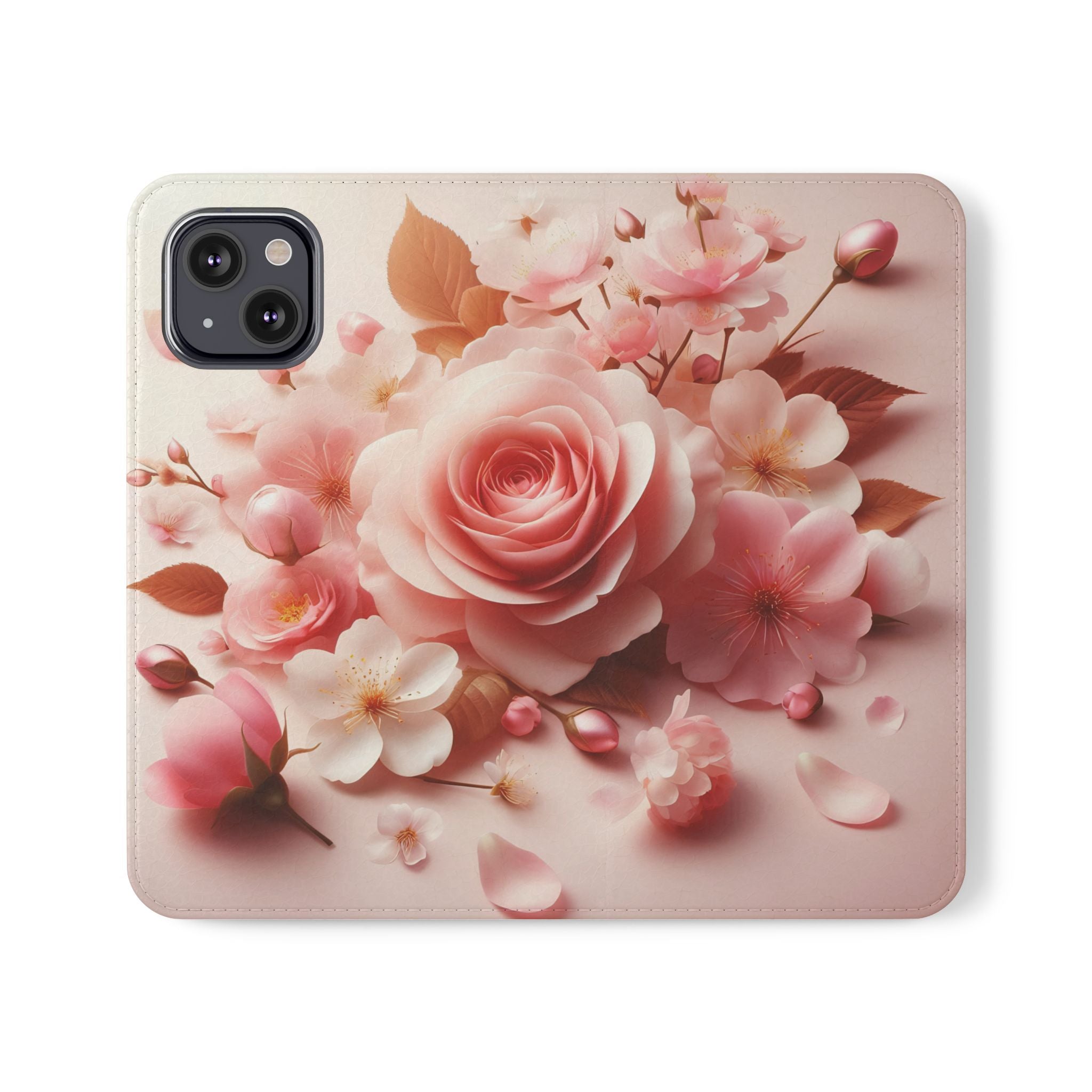 Floral Rose Flip Case — Pink Blossom Wallet Phone Cover