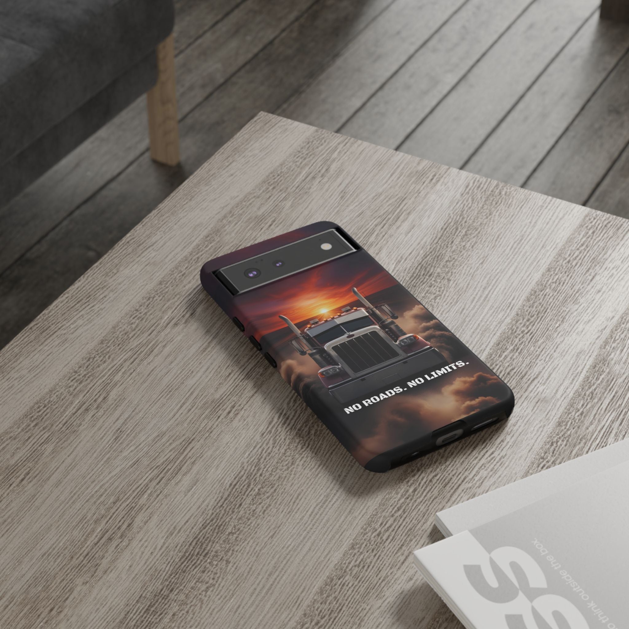 Truck Phone Case — "No Roads. No Limits." Sunset Semi Truck Protective Case