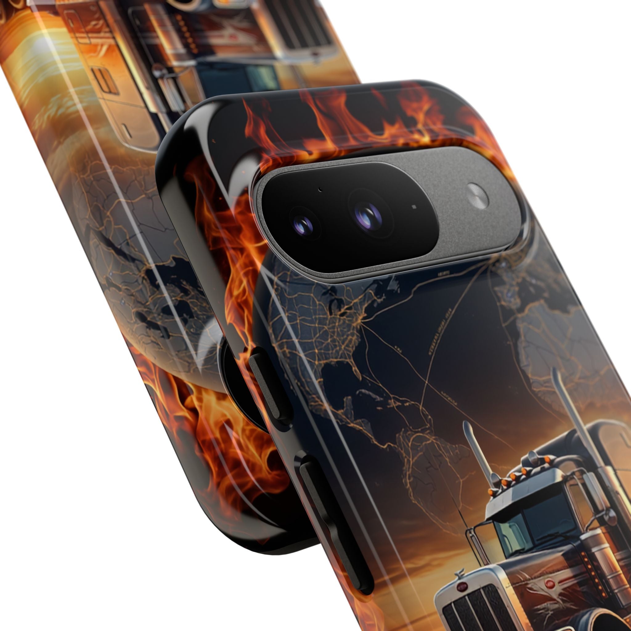 Truck Flames Phone Case — Bold Semi-Truck Globe Design