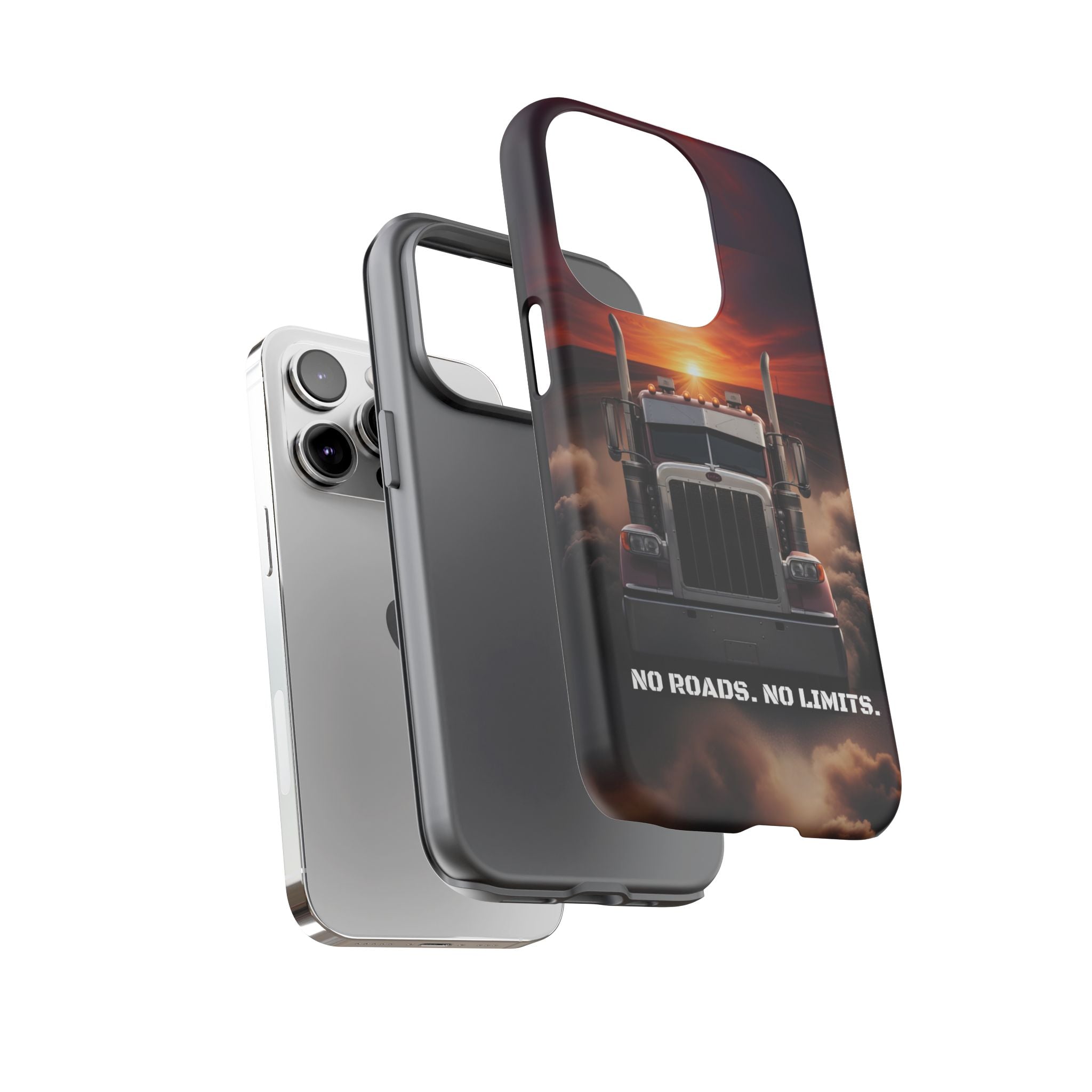 Truck Phone Case — "No Roads. No Limits." Sunset Semi Truck Protective Case