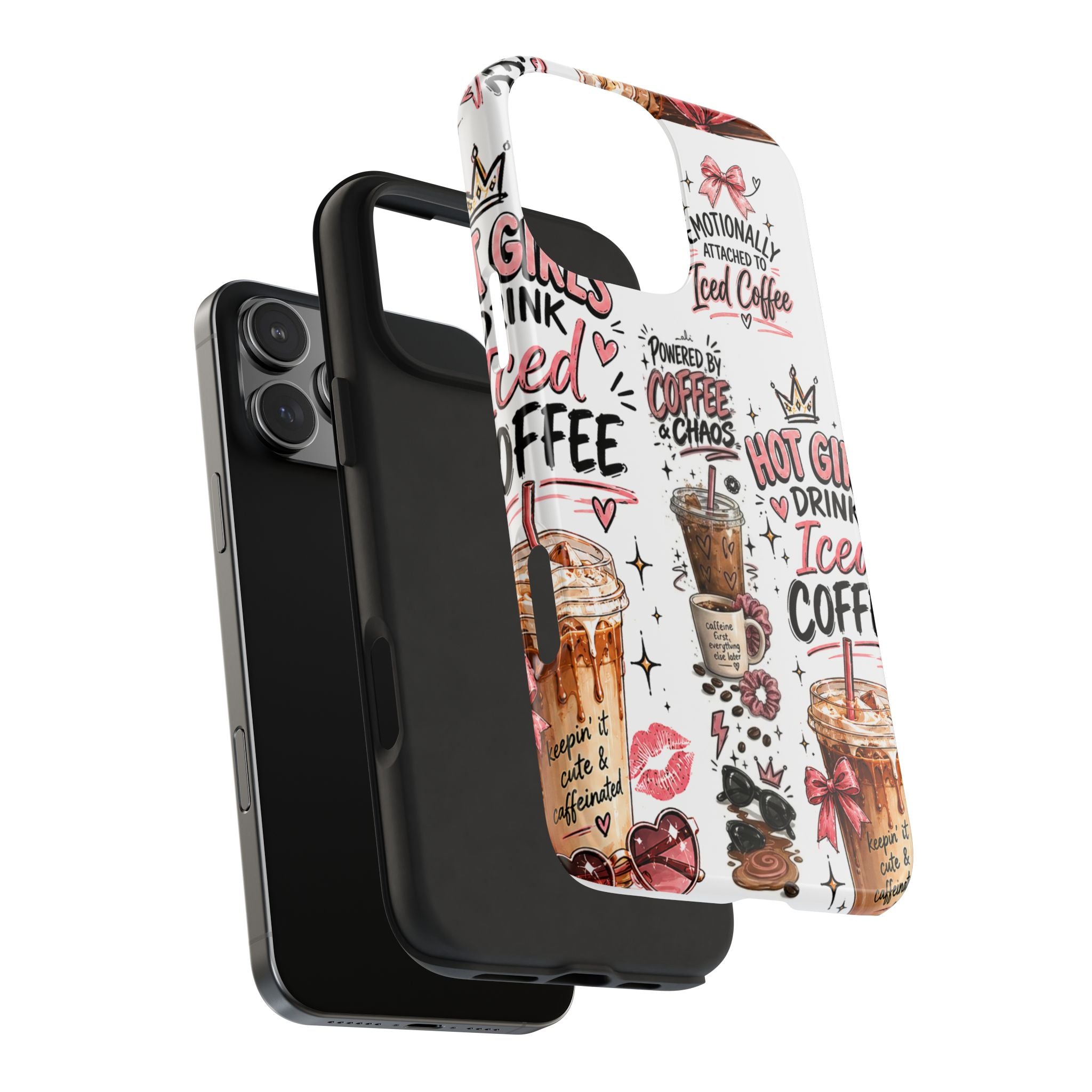 Iced Coffee Pattern Phone Case – "Powered by Coffee & Chaos" Tough Protective Case