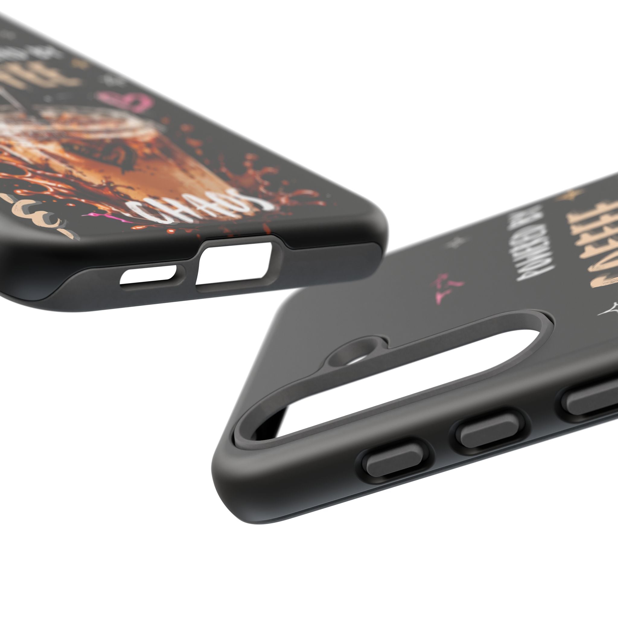 Phone Case — "Powered by Coffee & Chaos" Iced Coffee Protective Cover