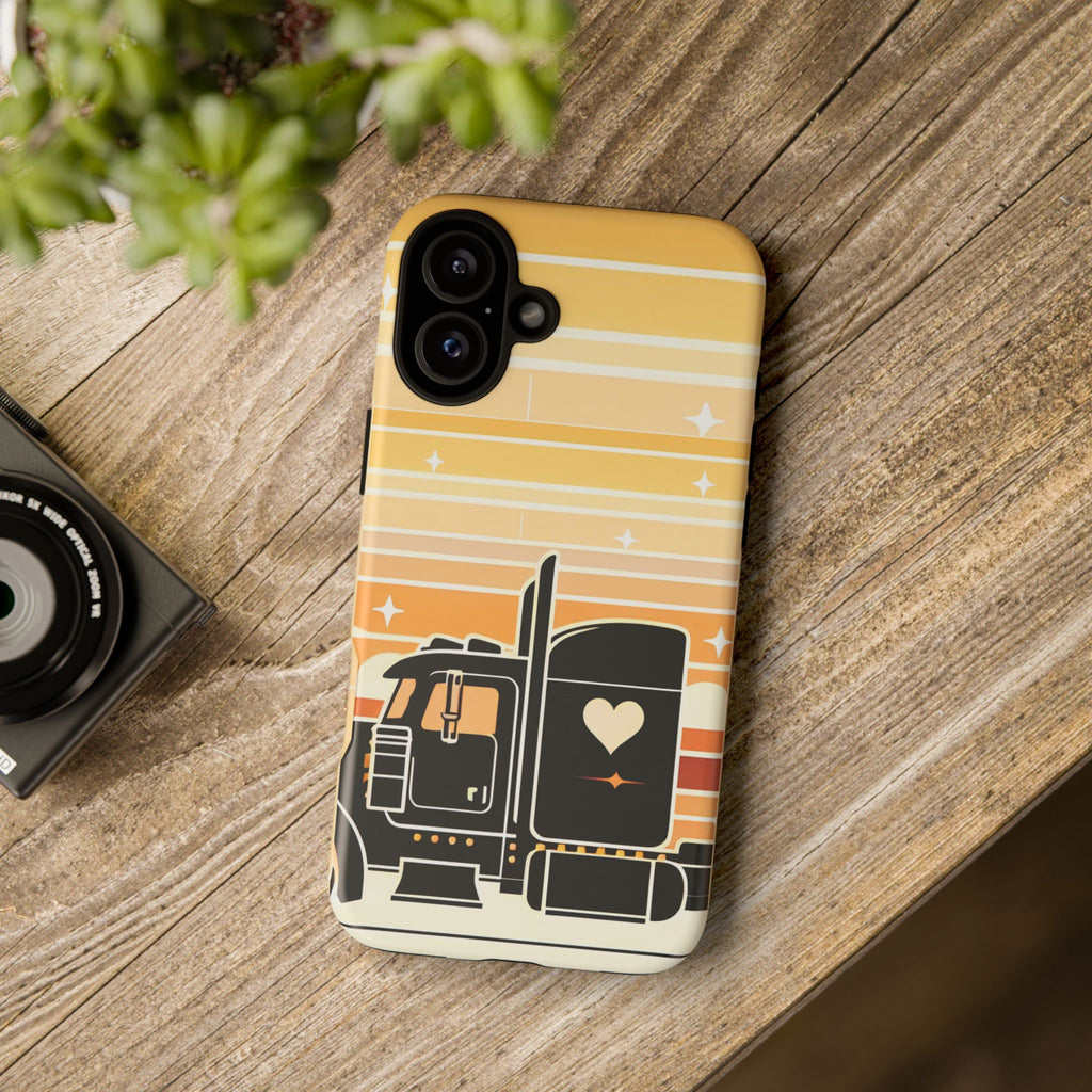 Trucker Heart Phone Case — Retro Semi Truck Protective Phone Cover