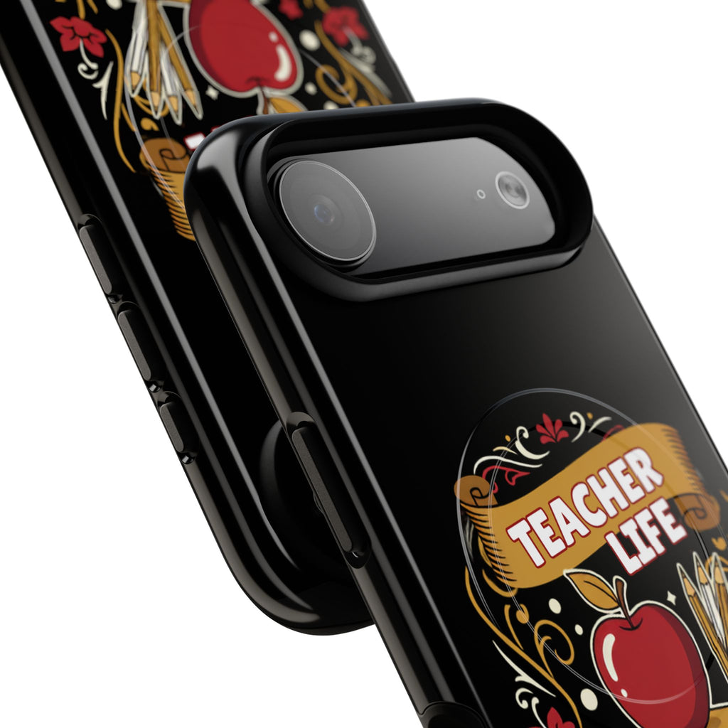 Teacher Life Phone Case - Tough Magnetic Protective Cover with Apple & Books Design