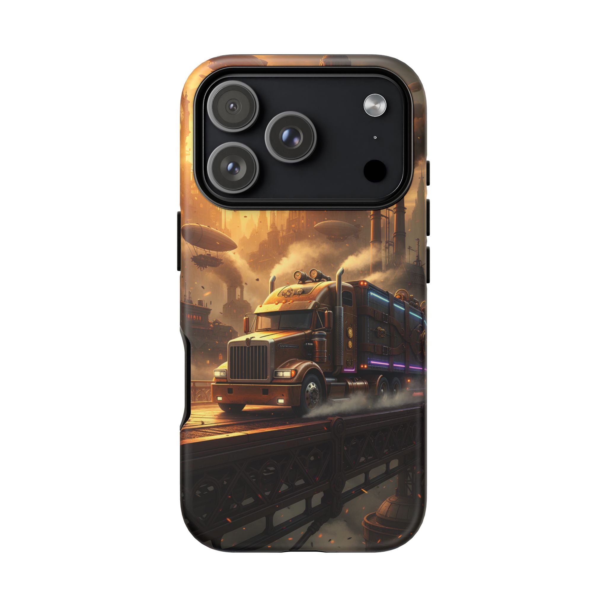 Steampunk Freightliner Phone Case — Rugged Trucking Cityscape iPhone Cover