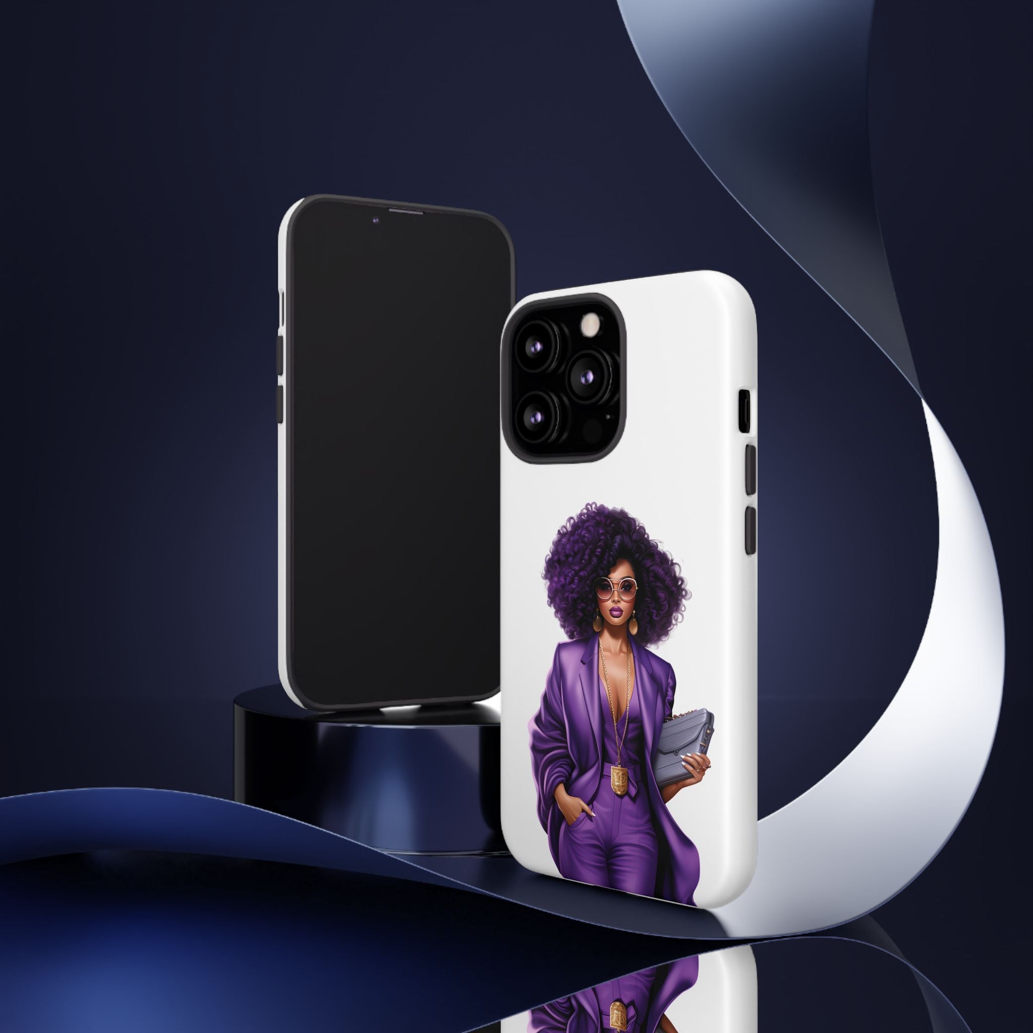 Purple Power Woman Phone Case — Afro Chic Businesswoman Protective Phone Cover