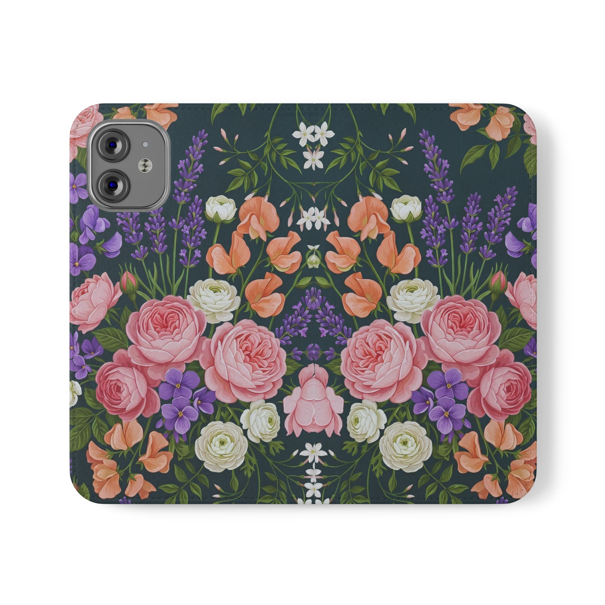Floral Flip Phone Case -Wallet Cover with Card Slots