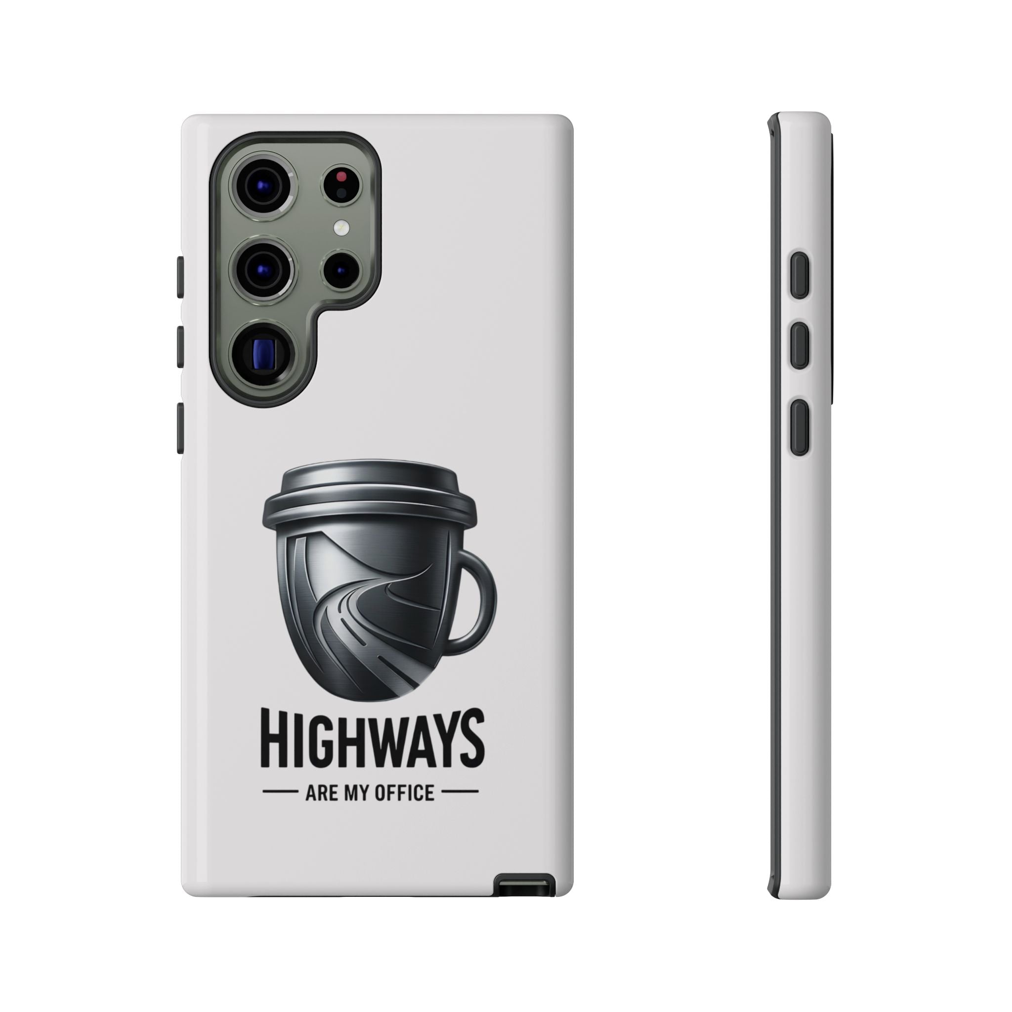 Hard Shell Phone Case — “Highways Are My Office” Travel Coffee Design
