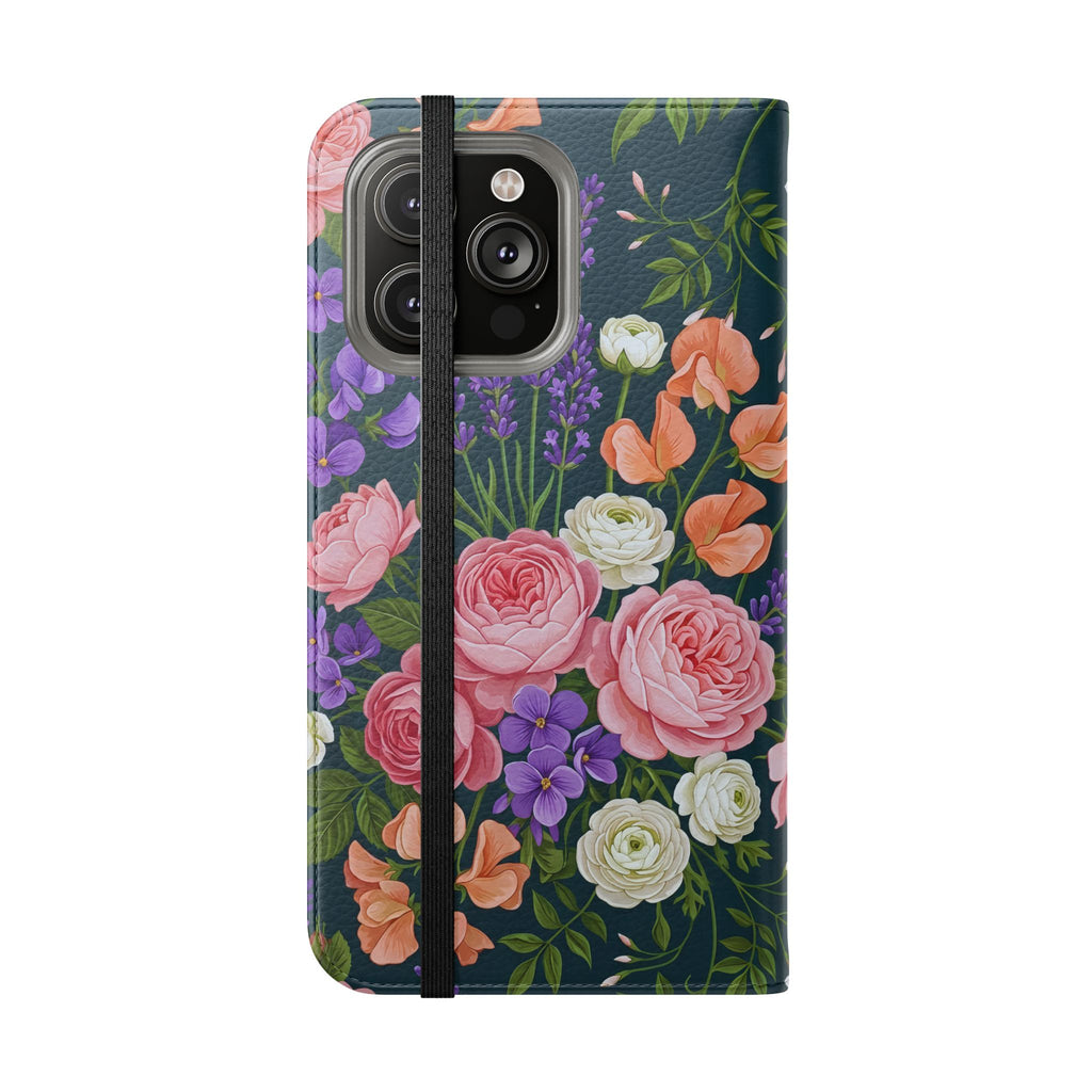 Floral Flip Phone Case -Wallet Cover with Card Slots