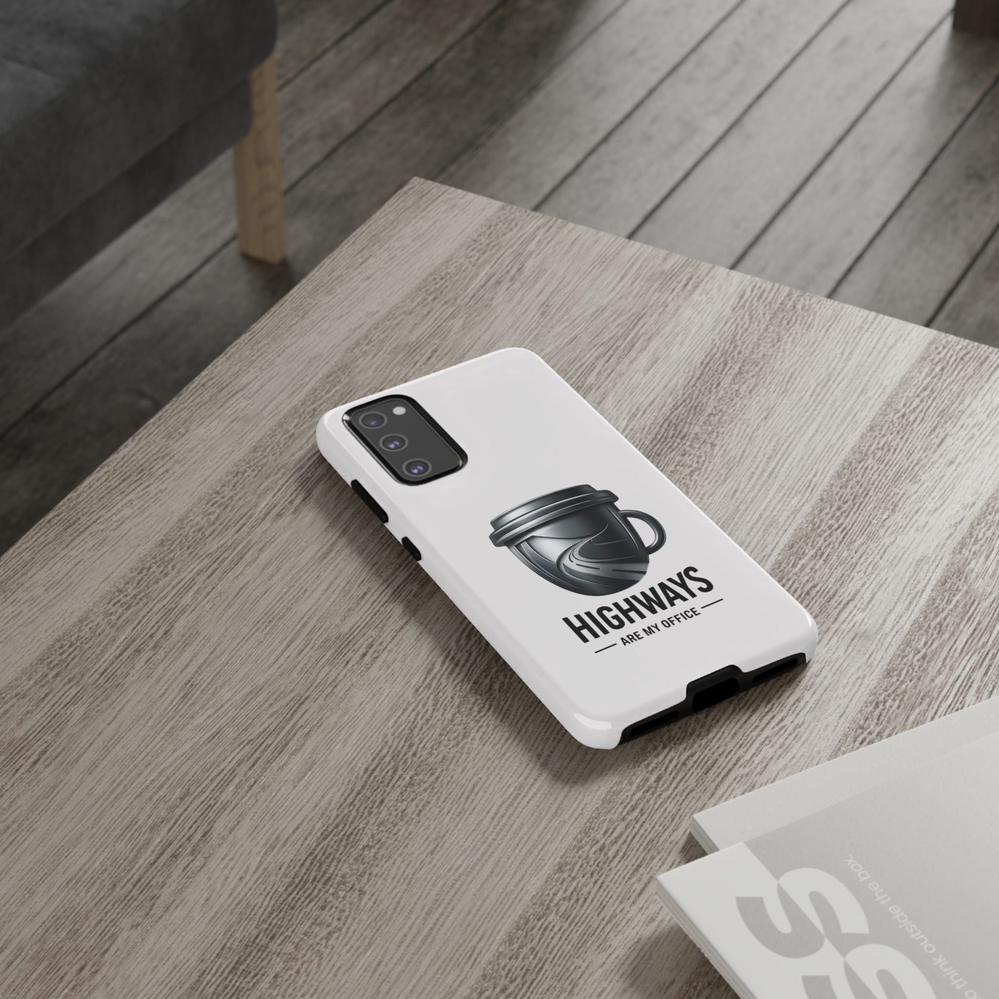 Hard Shell Phone Case — “Highways Are My Office” Travel Coffee Design