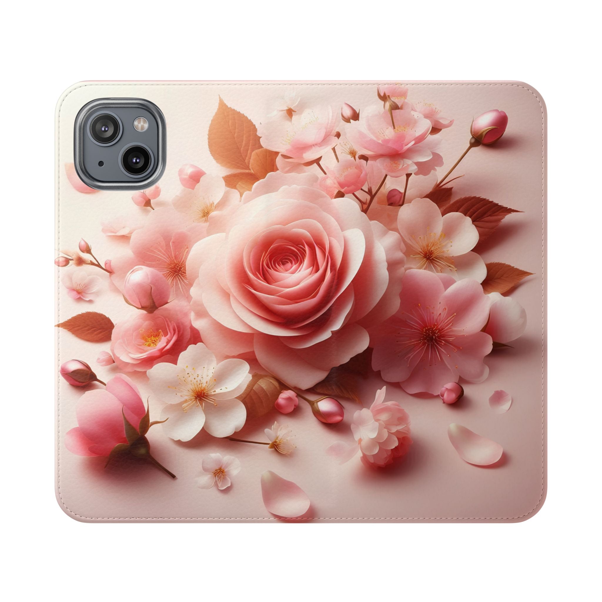 Floral Rose Flip Case — Pink Blossom Wallet Phone Cover