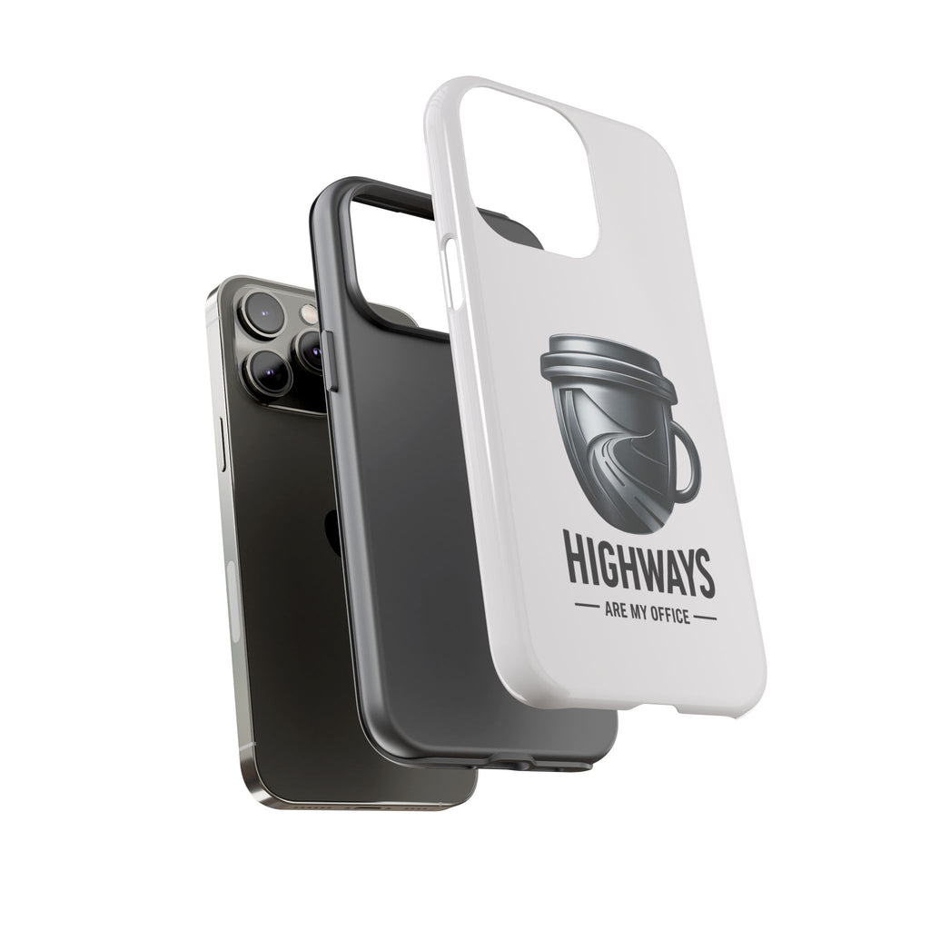 Hard Shell Phone Case — “Highways Are My Office” Travel Coffee Design
