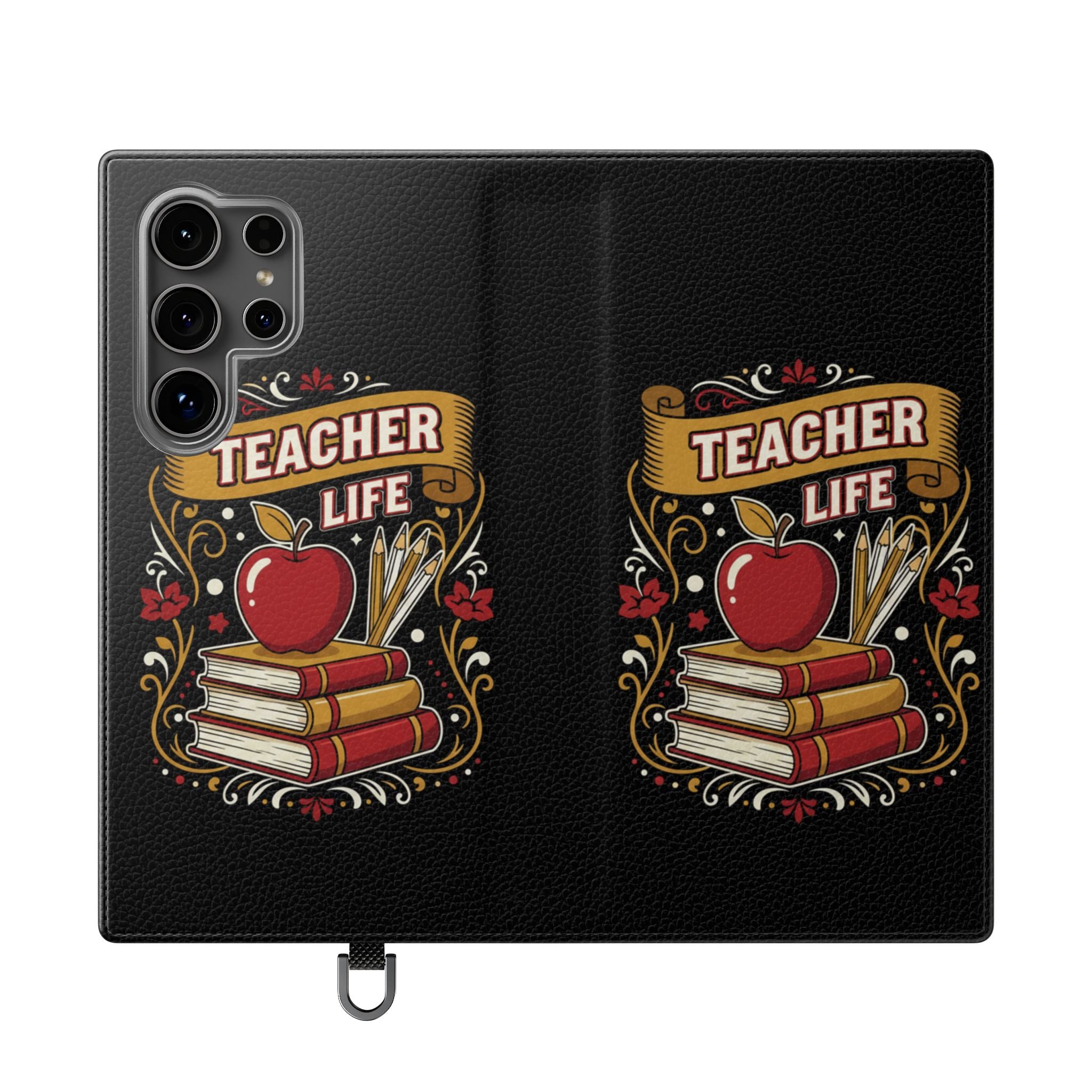 Teacher Life Flip Phone Case – Wallet Folio with Apple & Books Design