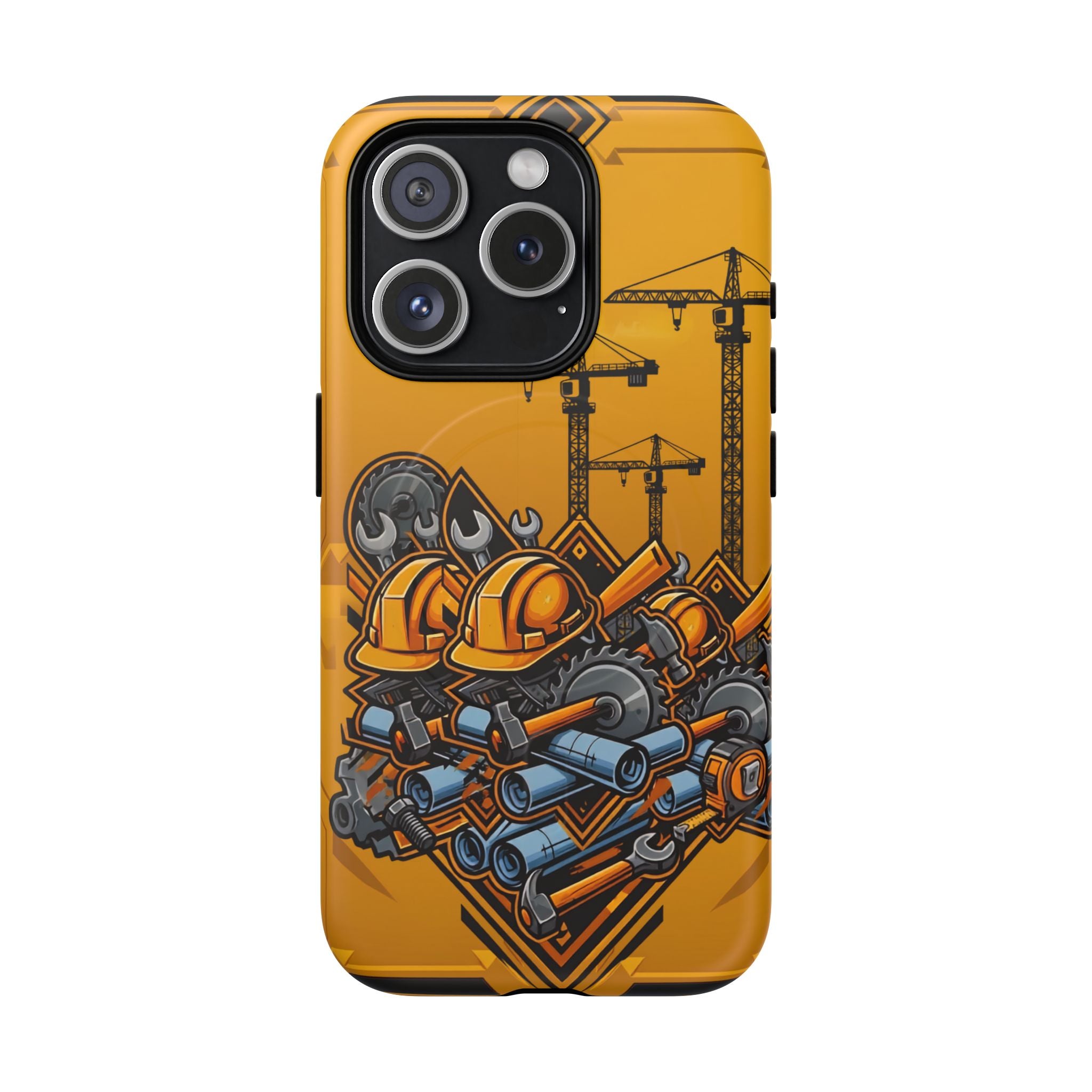 Construction Gear Tough Magnetic Phone Case — Worker Helmet & Tools Design