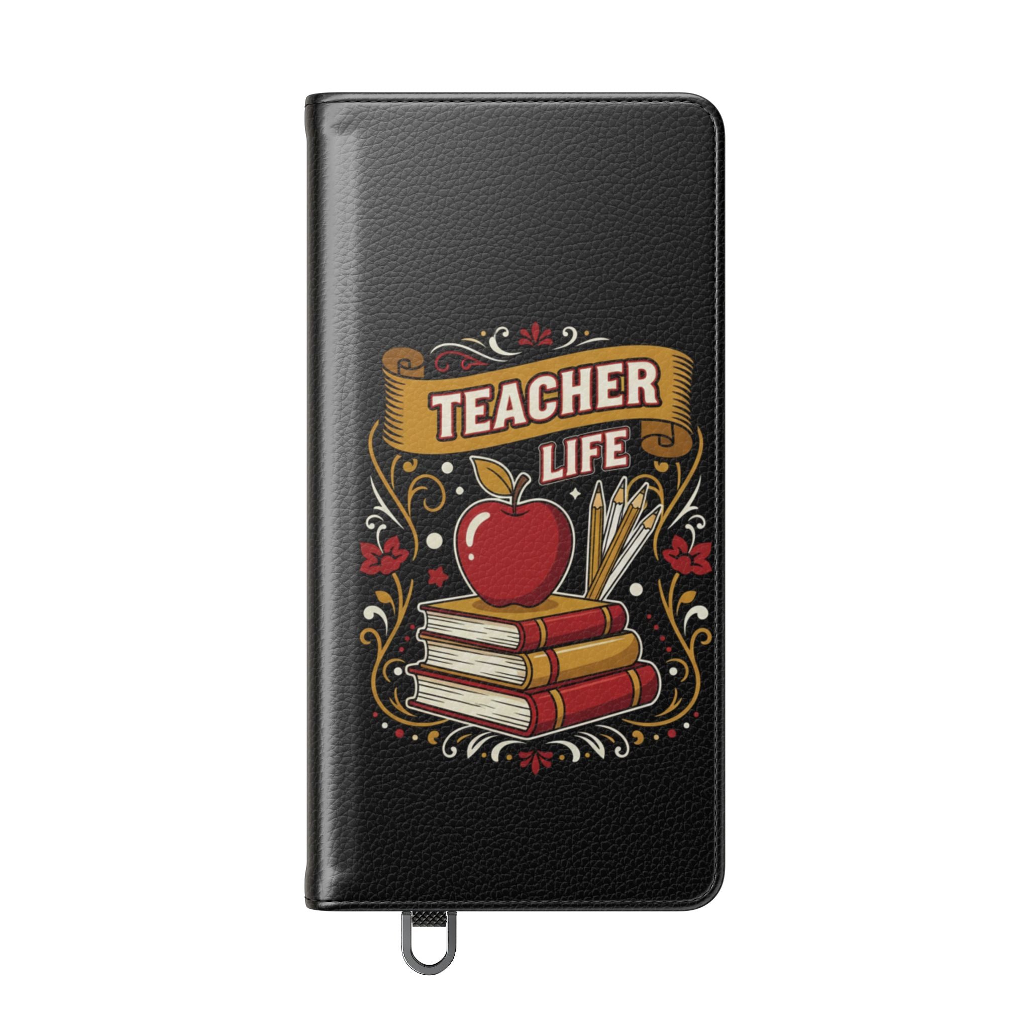 Teacher Life Flip Phone Case – Wallet Folio with Apple & Books Design