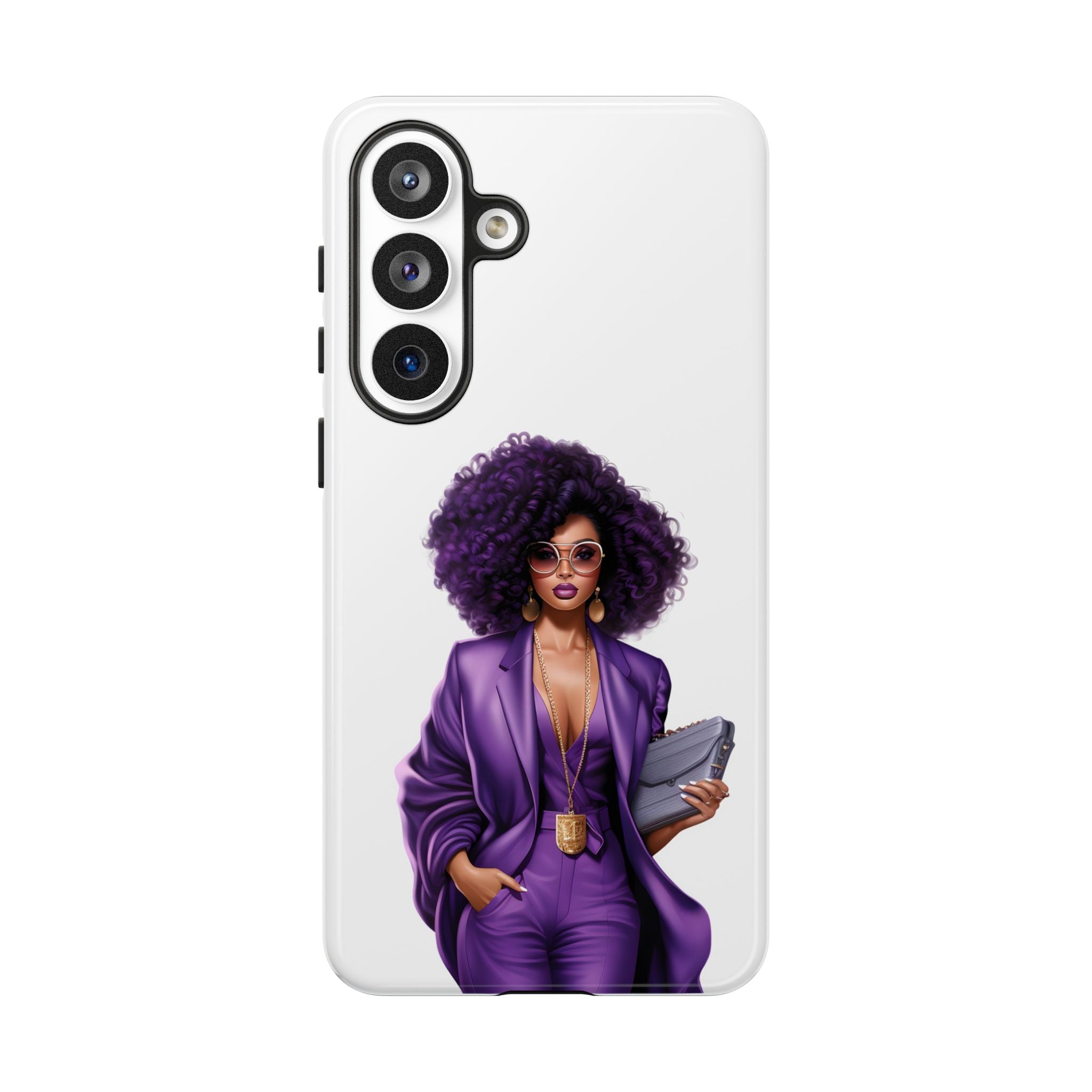 Purple Power Woman Phone Case — Afro Chic Businesswoman Protective Phone Cover