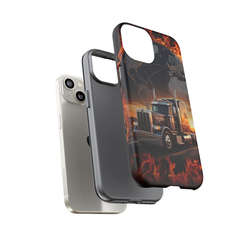 Truck Flames Phone Case — Bold Semi-Truck Globe Design