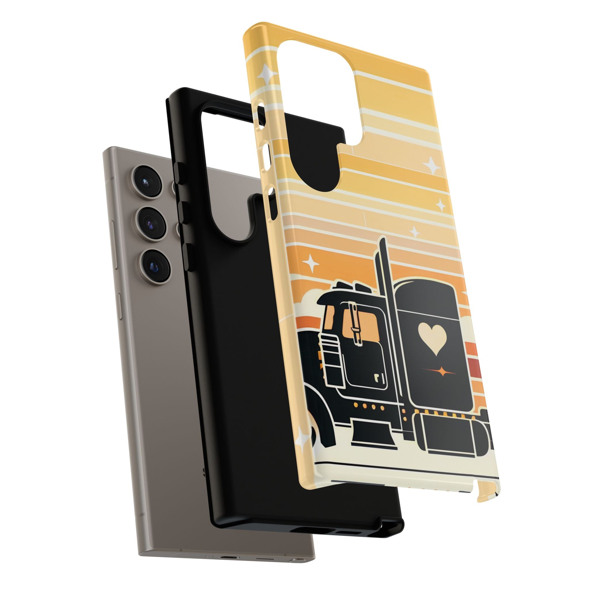 Trucker Heart Phone Case — Retro Semi Truck Protective Phone Cover