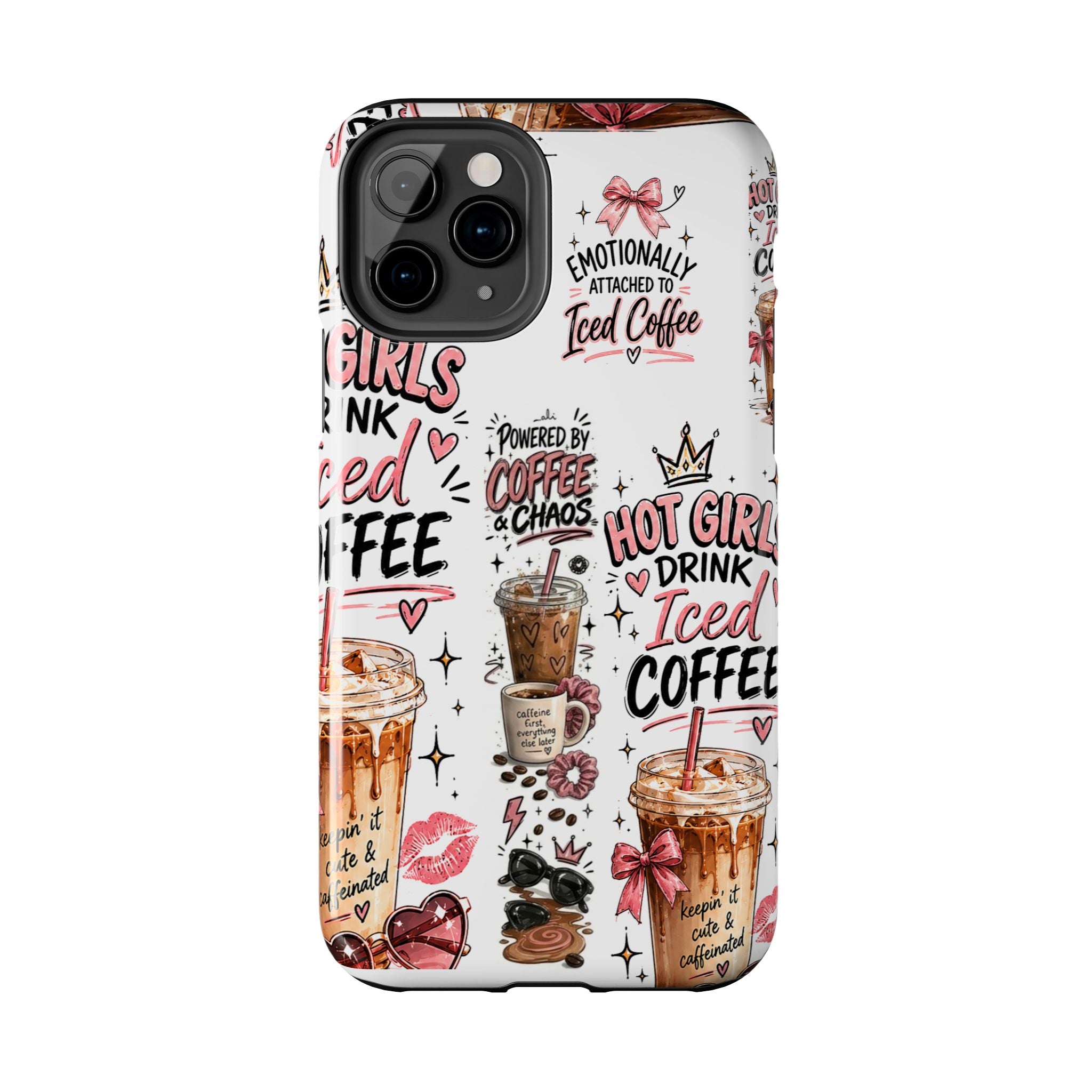 Iced Coffee Pattern Phone Case – "Powered by Coffee & Chaos" Tough Protective Case