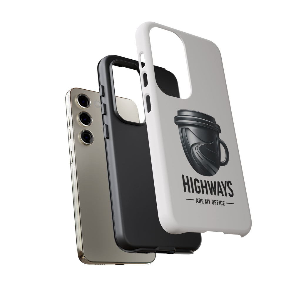 Hard Shell Phone Case — “Highways Are My Office” Travel Coffee Design