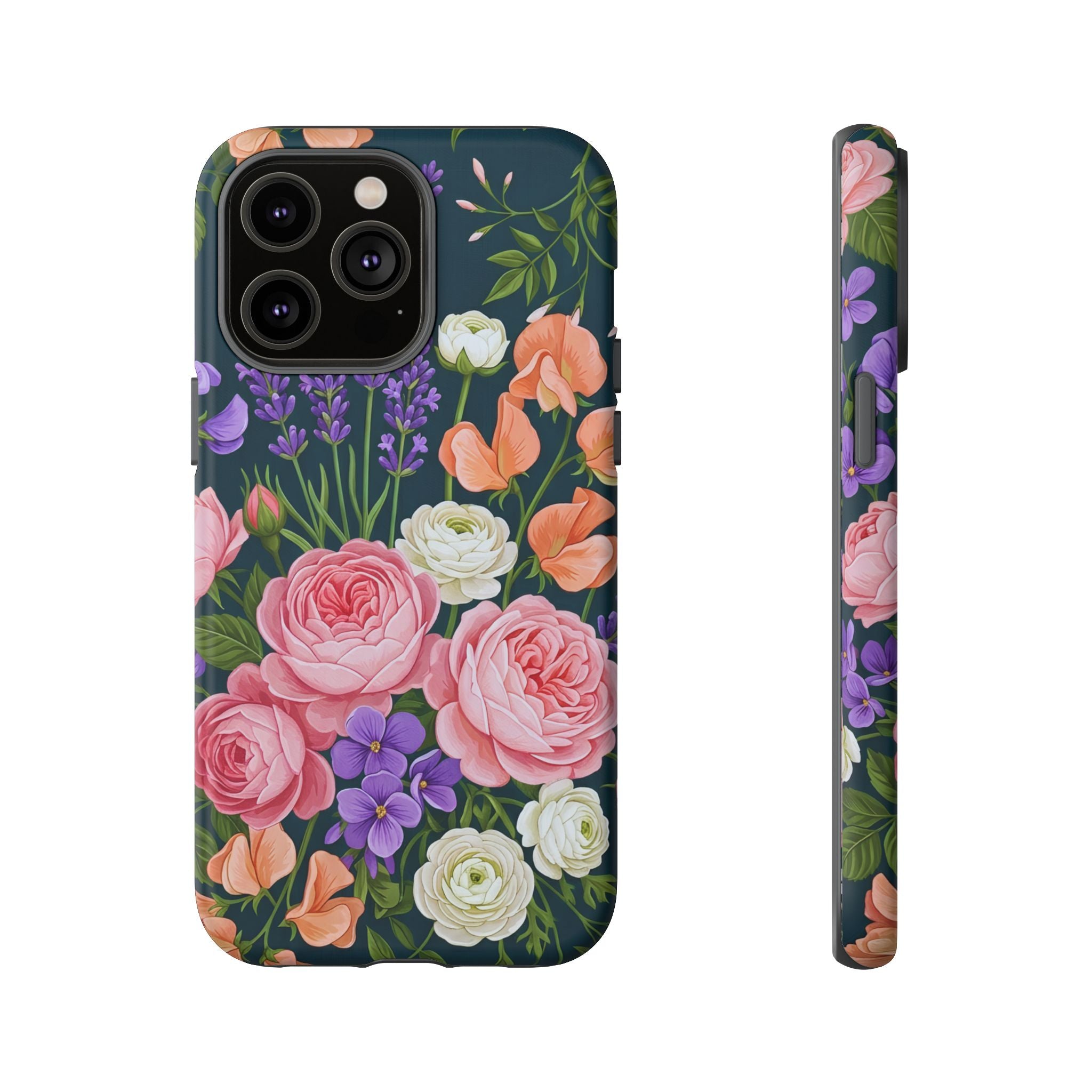 Floral Bouquet Phone Case — Vintage Roses & Lavender Protective Cover