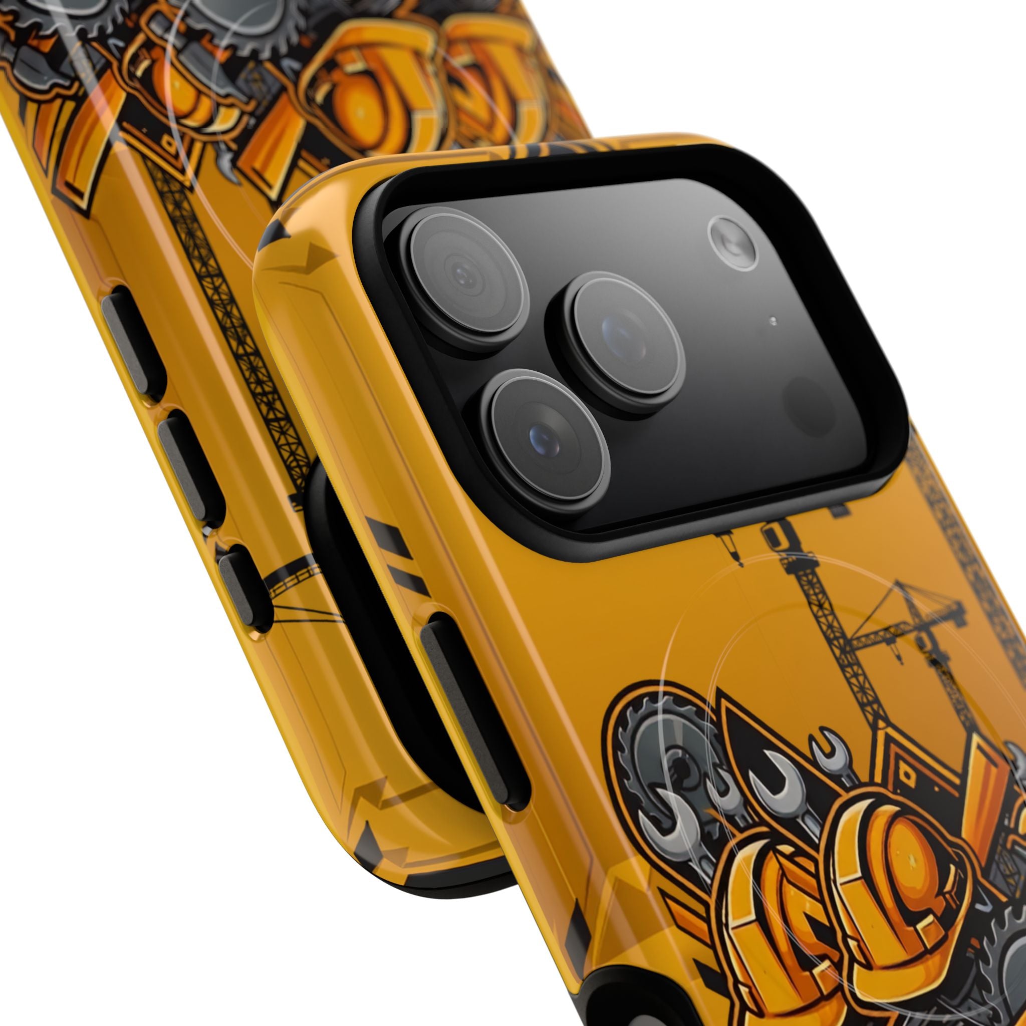 Construction Gear Tough Magnetic Phone Case — Worker Helmet & Tools Design