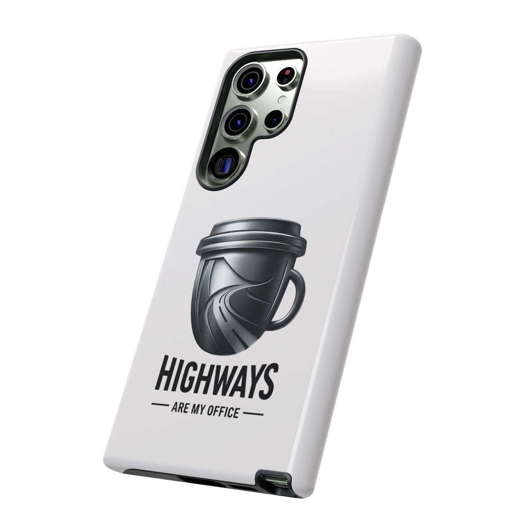Hard Shell Phone Case — “Highways Are My Office” Travel Coffee Design