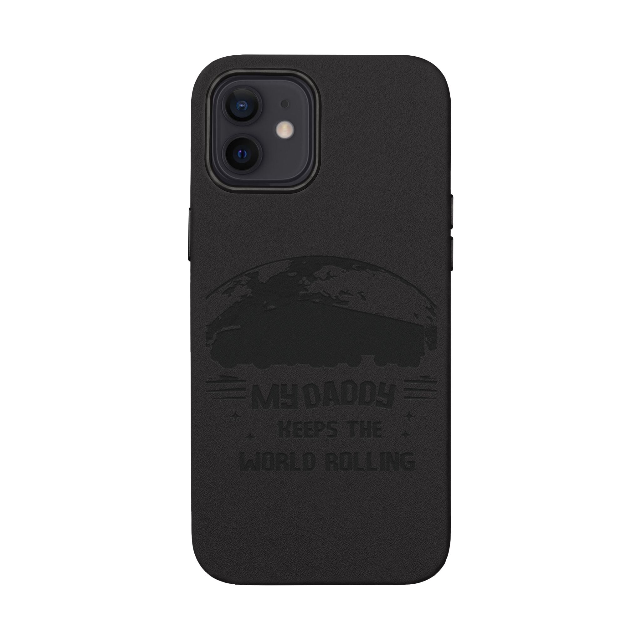 Engraved PU Leather Phone Case — 'Mhdaddy Keeps the World Rolling' Vintage Van Design
