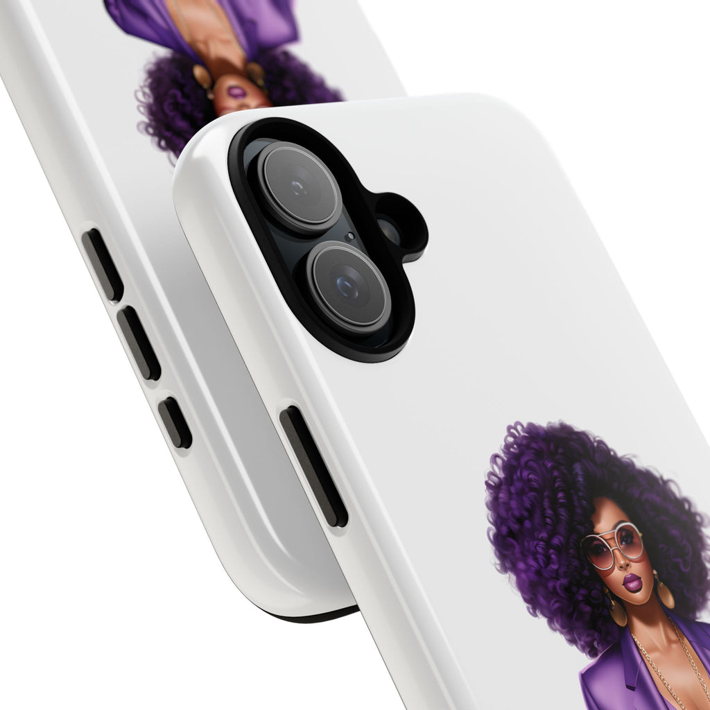 Purple Power Woman Phone Case — Afro Chic Businesswoman Protective Phone Cover