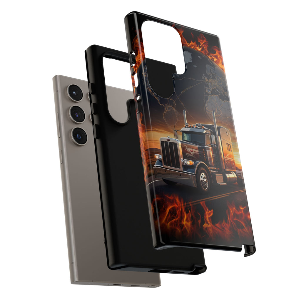 Truck Flames Phone Case — Bold Semi-Truck Globe Design