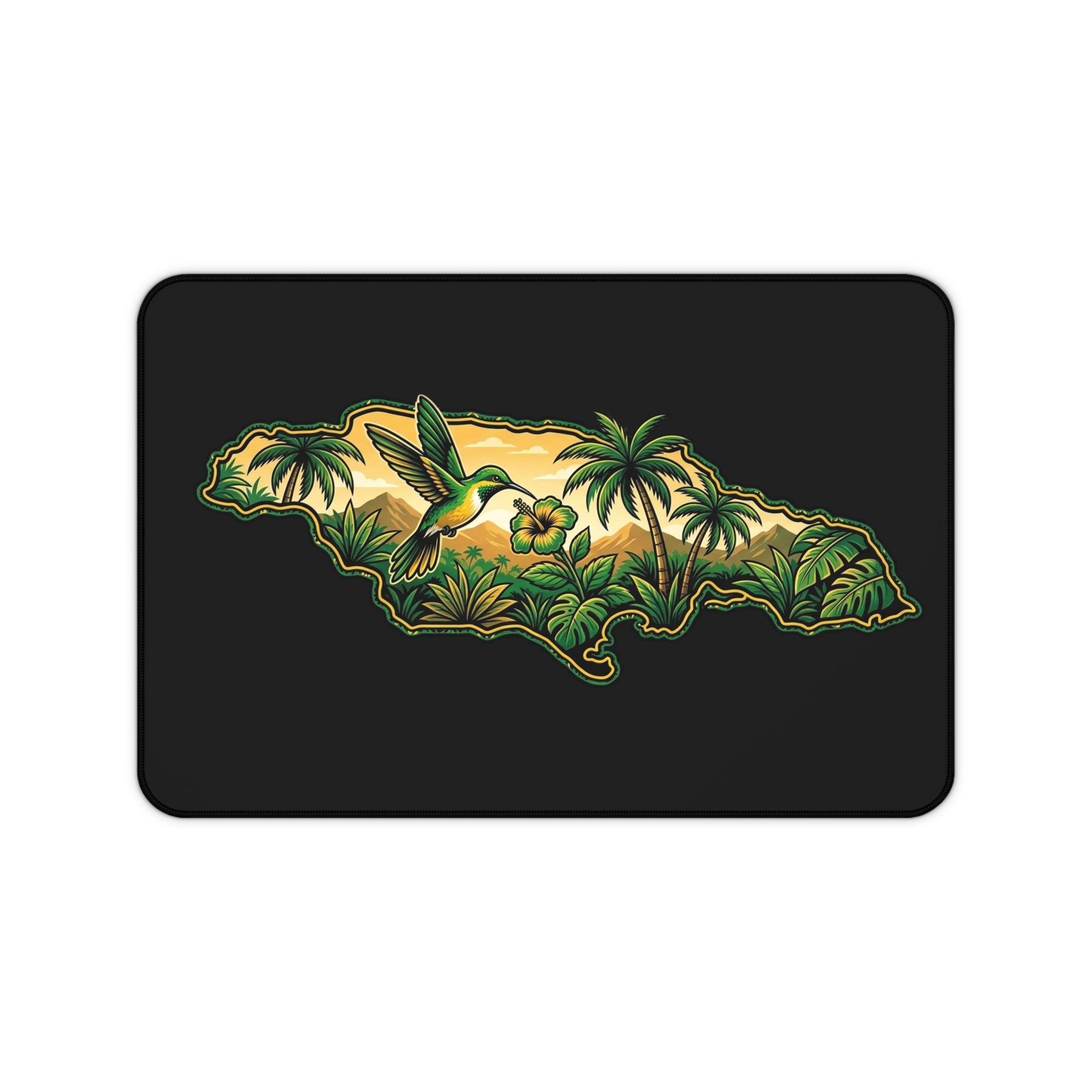 Desk Mat — Jamaican Hummingbird Island Desk Mat (Tropical Palm, Hibiscus & Nautical Vibe)