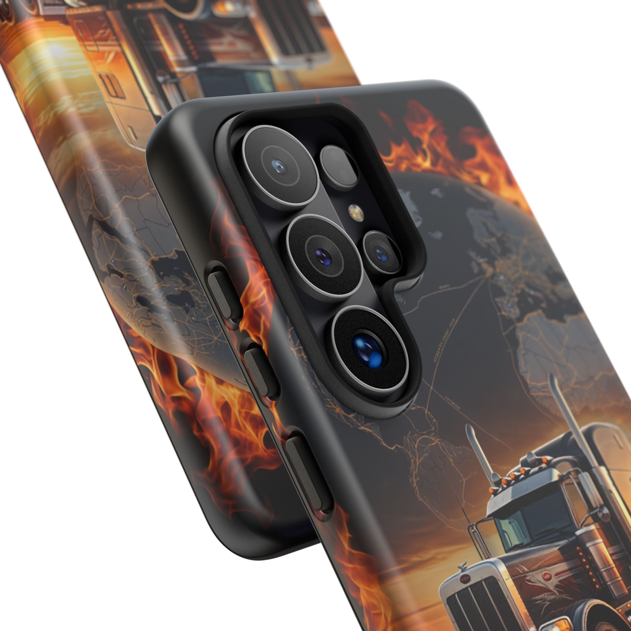 Truck Flames Phone Case — Bold Semi-Truck Globe Design