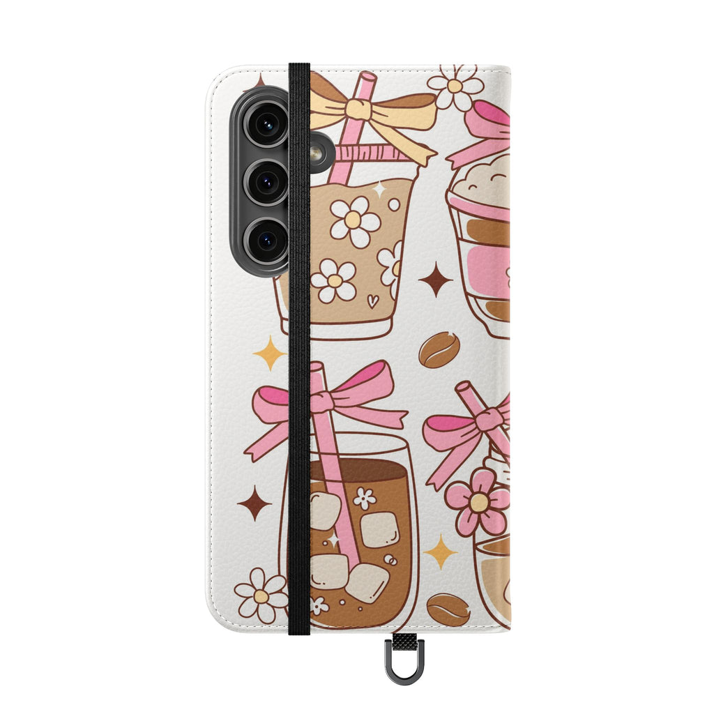 Cute Coffee & Latte Flip Phone Case – Cozy Boba & Dessert Wallet Cover
