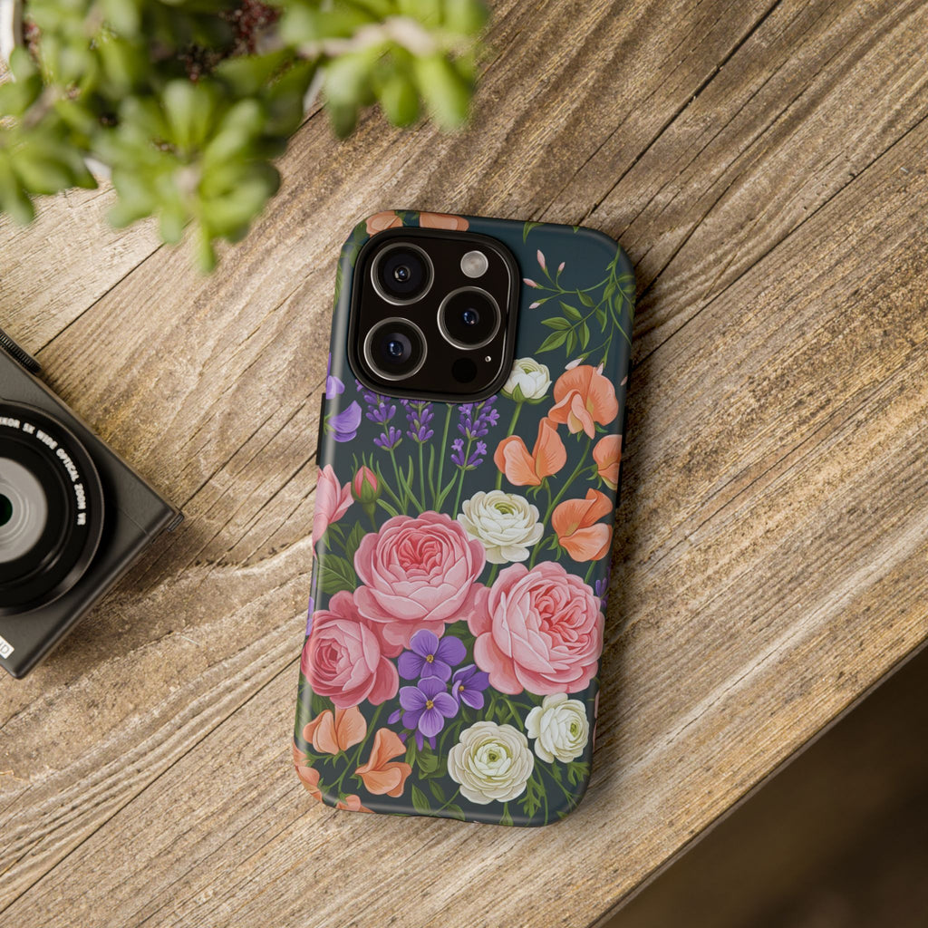 Floral Bouquet Phone Case — Vintage Roses & Lavender Protective Cover