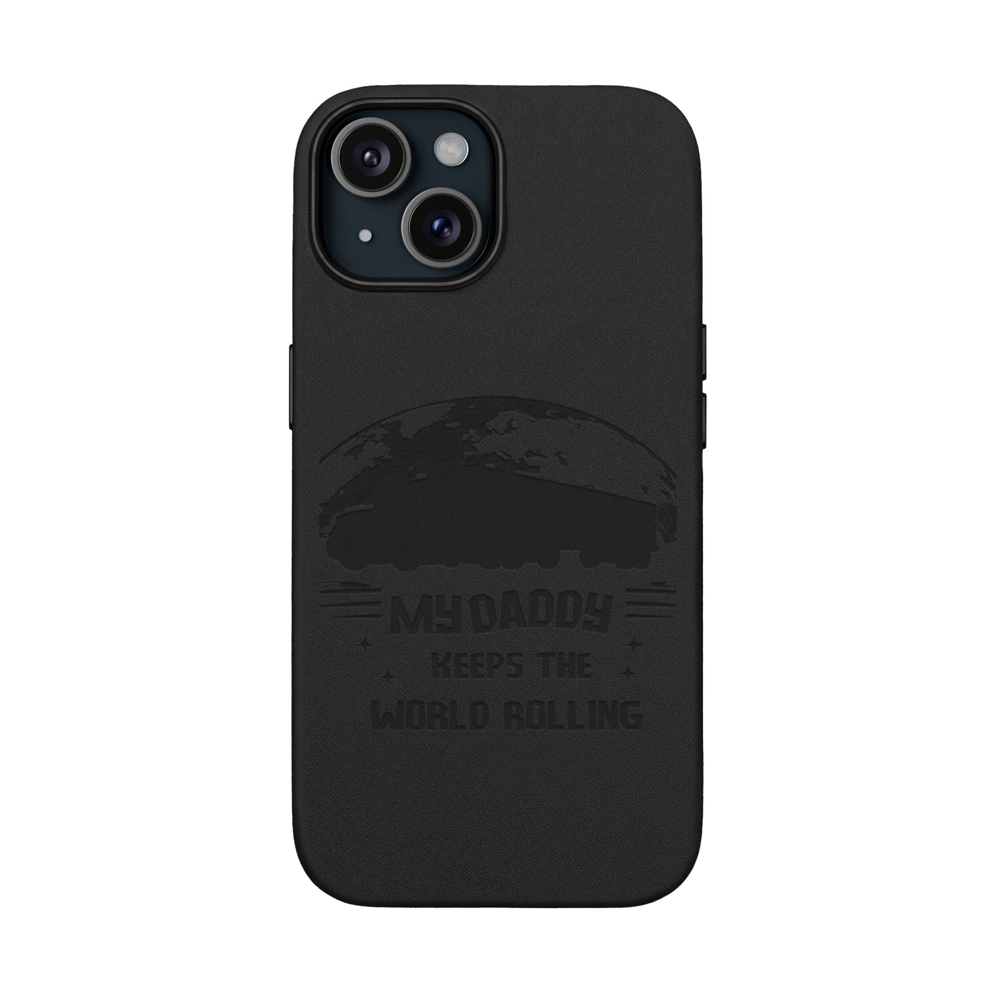 Engraved PU Leather Phone Case — 'Mhdaddy Keeps the World Rolling' Vintage Van Design
