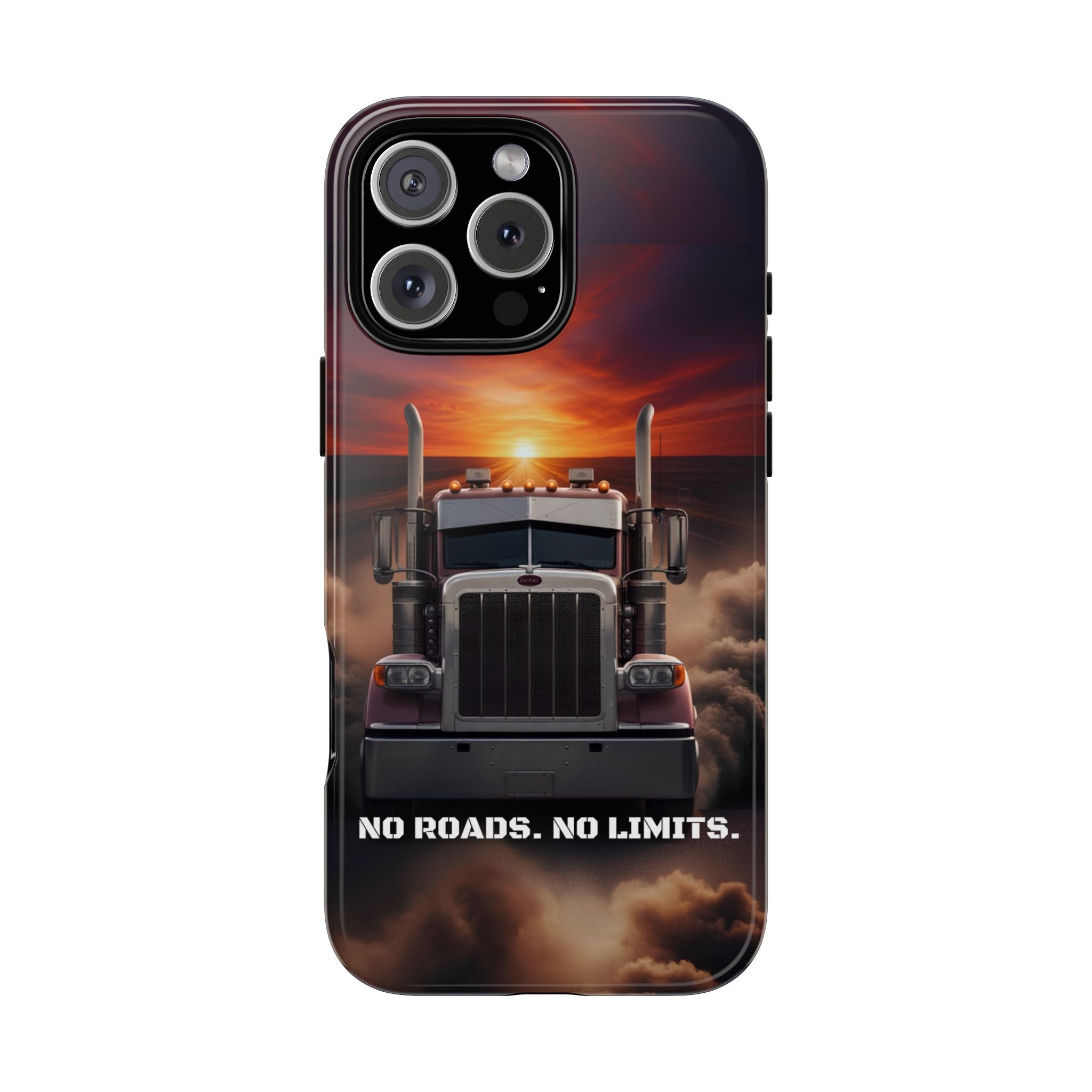 Truck Phone Case — "No Roads. No Limits." Sunset Semi Truck Protective Case