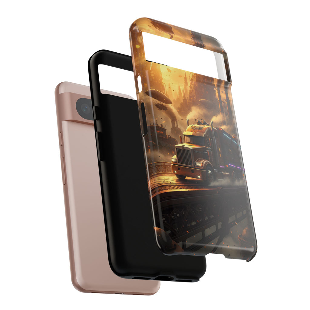Steampunk Freightliner Phone Case — Rugged Trucking Cityscape iPhone Cover
