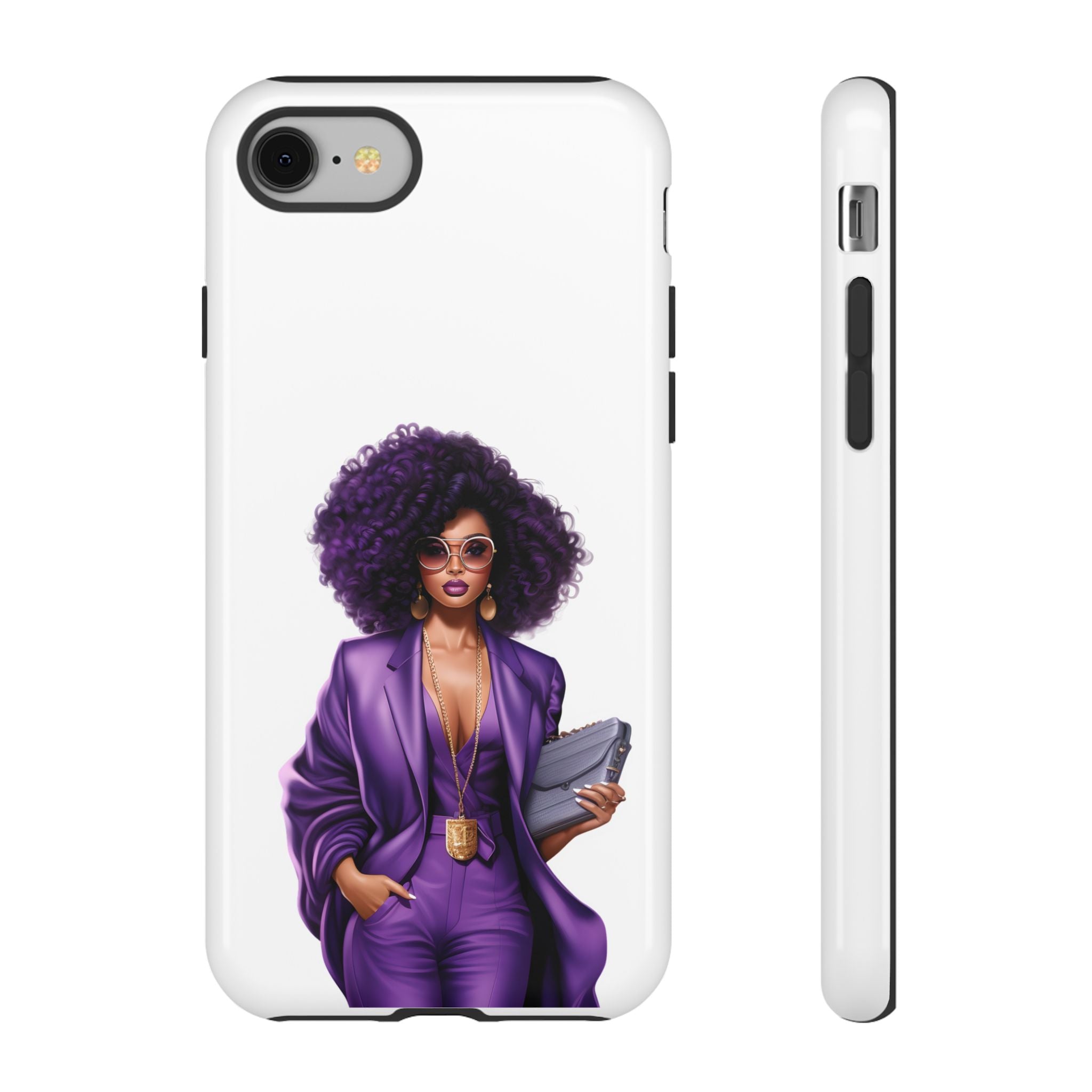 Purple Power Woman Phone Case — Afro Chic Businesswoman Protective Phone Cover