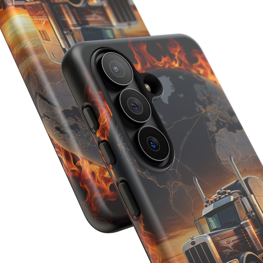 Truck Flames Phone Case — Bold Semi-Truck Globe Design