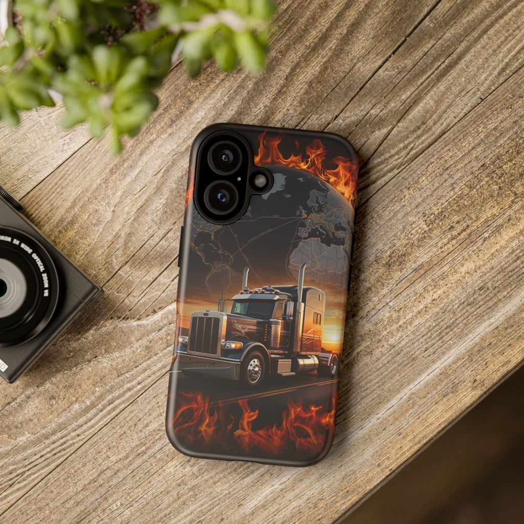 Truck Flames Phone Case — Bold Semi-Truck Globe Design
