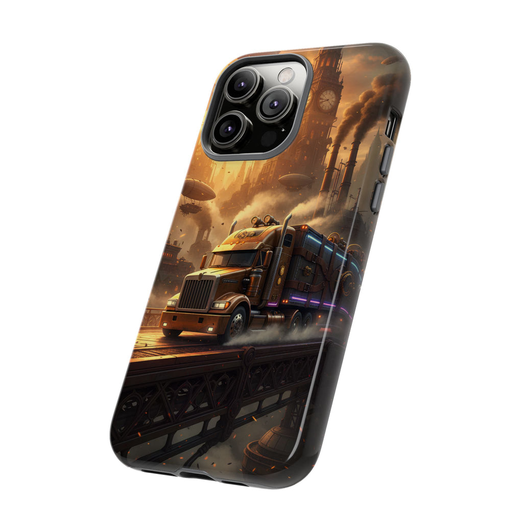 Steampunk Freightliner Phone Case — Rugged Trucking Cityscape iPhone Cover