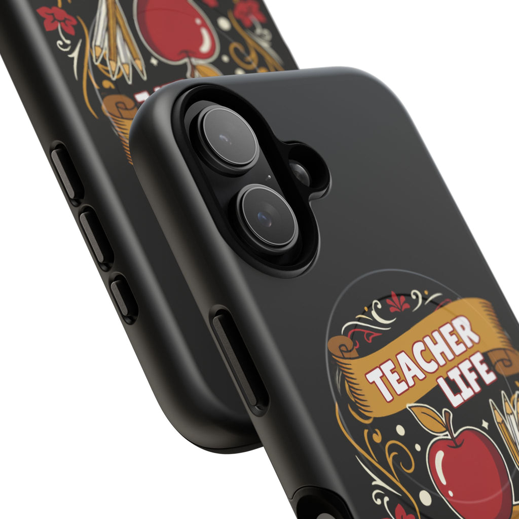 Teacher Life Phone Case - Tough Magnetic Protective Cover with Apple & Books Design
