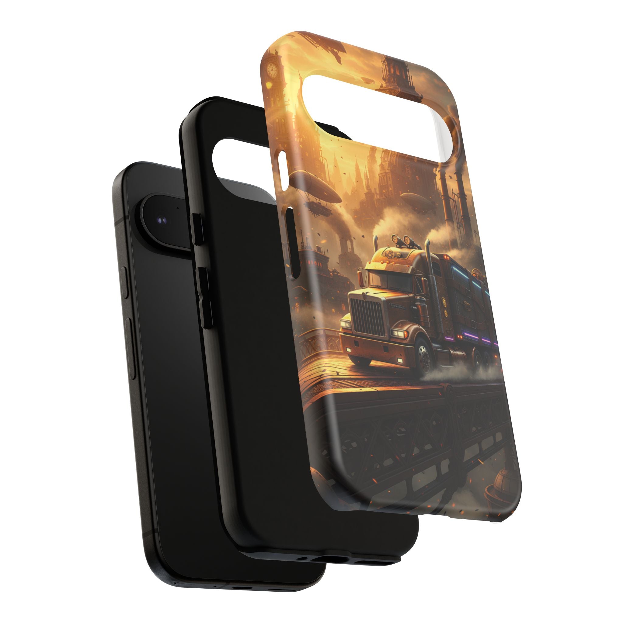 Steampunk Freightliner Phone Case — Rugged Trucking Cityscape iPhone Cover