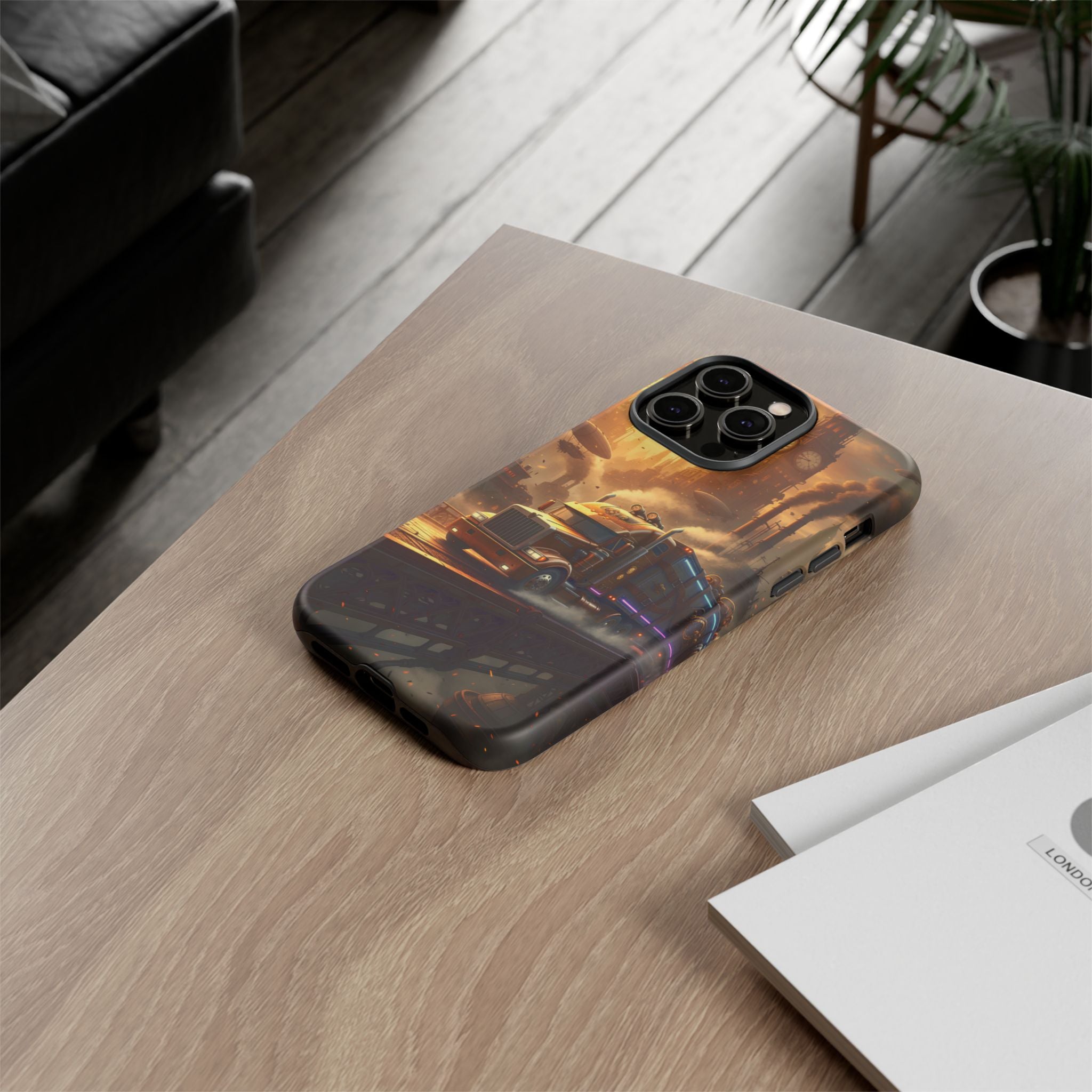 Steampunk Freightliner Phone Case — Rugged Trucking Cityscape iPhone Cover