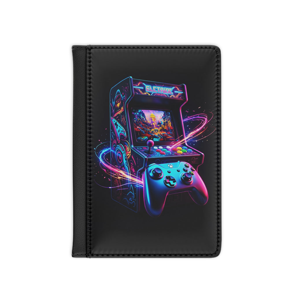 Gamer Arcade Passport Cover — Neon Retro Arcade Console Design