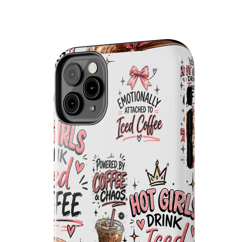 Iced Coffee Pattern Phone Case – "Powered by Coffee & Chaos" Tough Protective Case