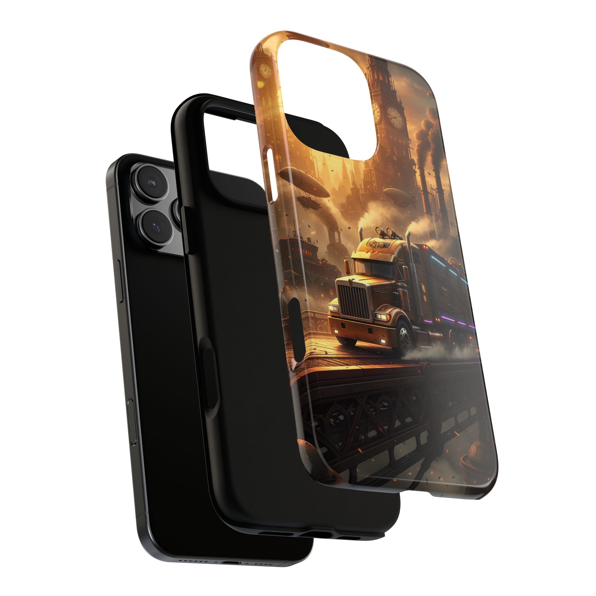 Steampunk Freightliner Phone Case — Rugged Trucking Cityscape iPhone Cover