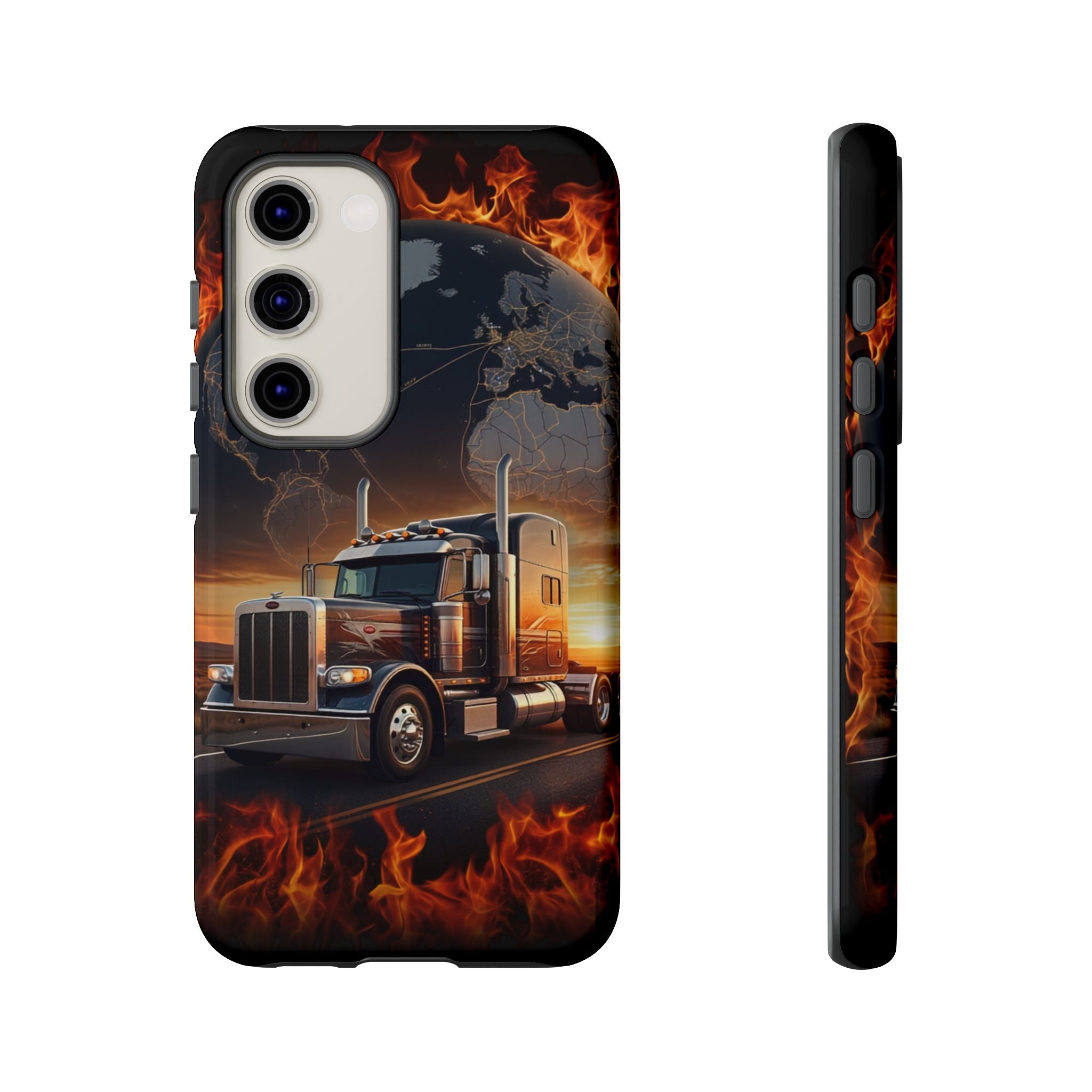 Truck Flames Phone Case — Bold Semi-Truck Globe Design