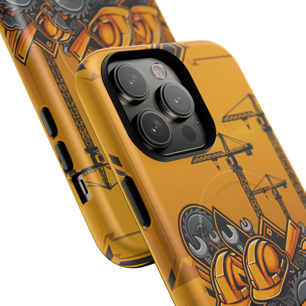 Construction Gear Tough Magnetic Phone Case — Worker Helmet & Tools Design