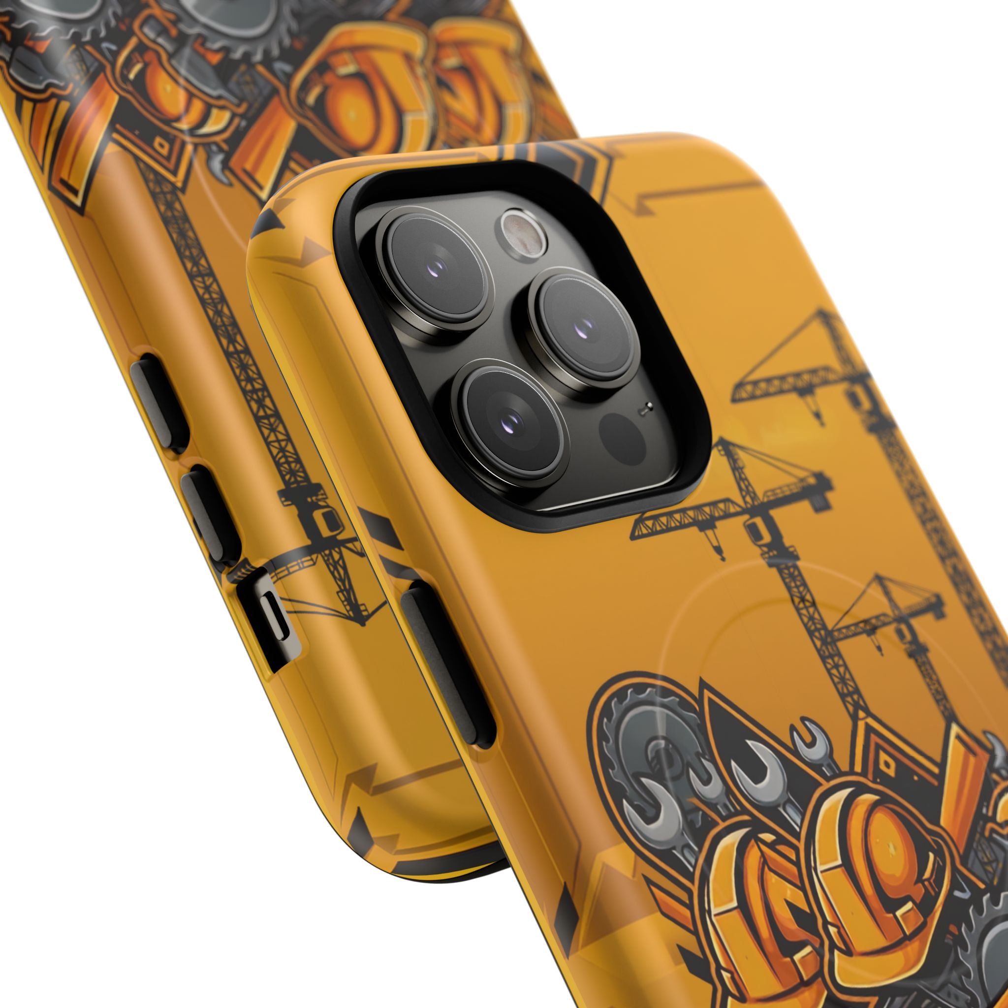 Construction Gear Tough Magnetic Phone Case — Worker Helmet & Tools Design